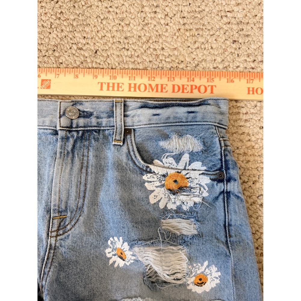 7 For All Mankind Destroy & Daisies Frayed Cutoff Denim Shorts Sz 28 Boho Y2K - Picture 7 of 11